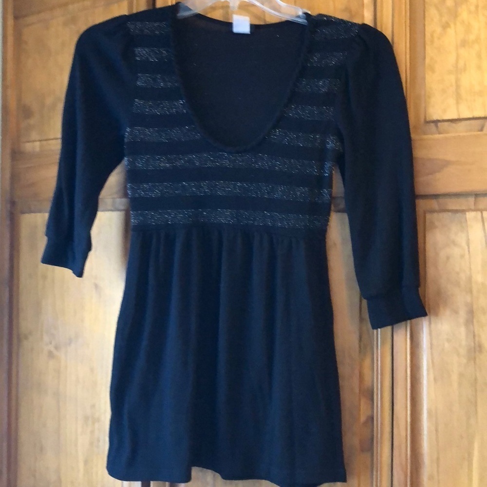 Daytrip Small Black Sparkly 3/4 Sleeve Blouse